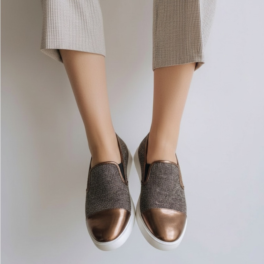 Karl Lagerfeld Bronze and Black Slip-On Loafers 9.5